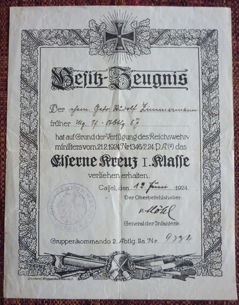 Plik:Eisernes Kreuz Besitzzeugnis 1.jpg