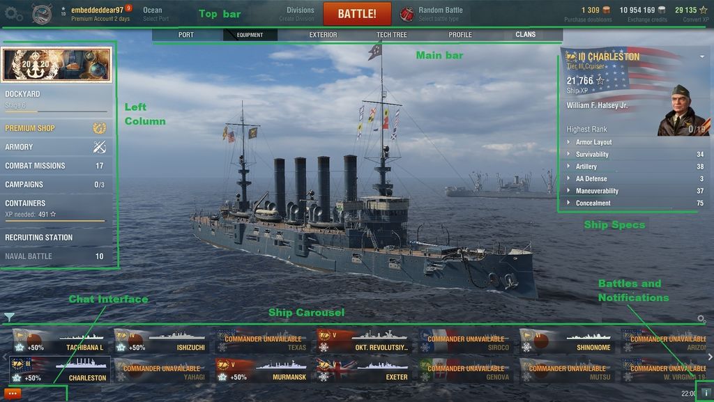 The Port screen, the landing zone of all World of Warships players.