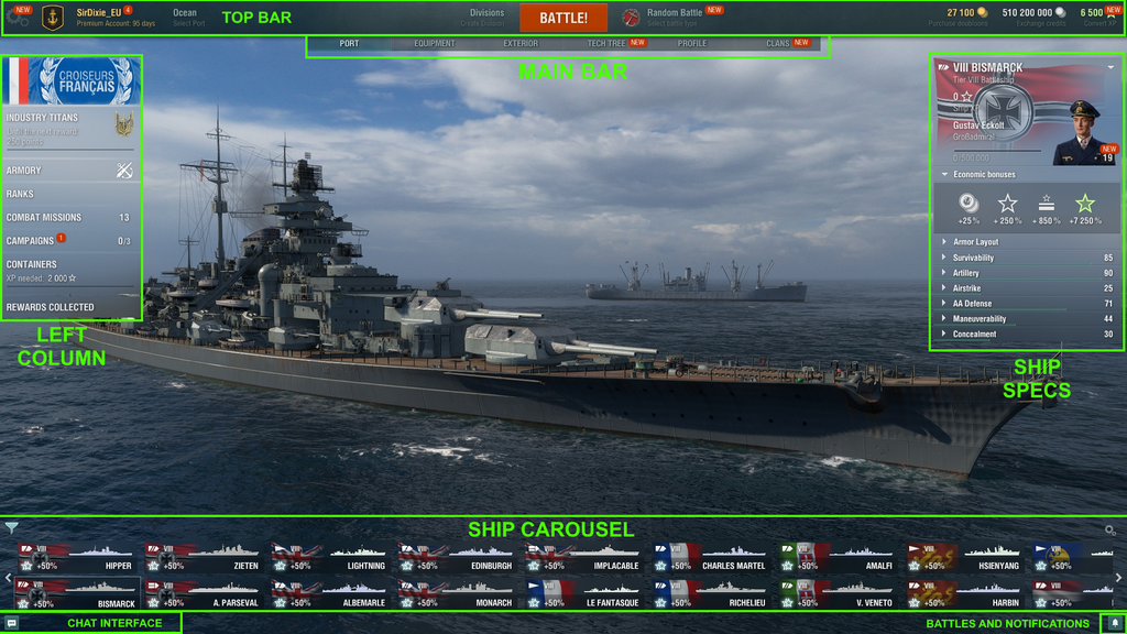 The Port screen, the landing zone of all World of Warships players.