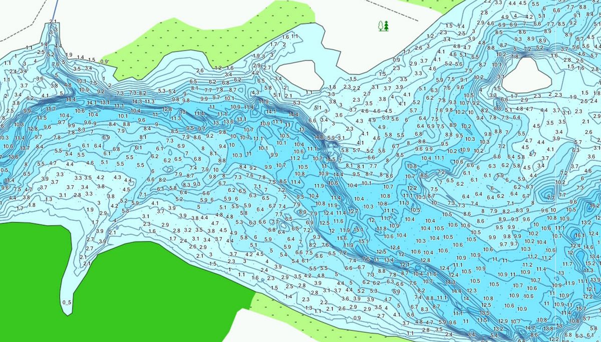 Карта глубин сурского водохранилища